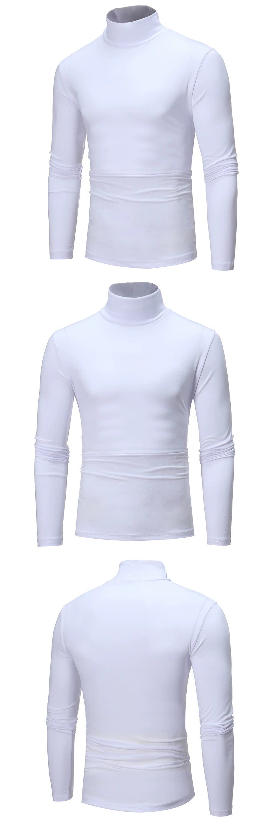 Fashion Men's Casual Slim Fit Basic Turtleneck High Collar Pullover Male Autumn Spring Thin Tops Basic Bottoming Plain T-shirt