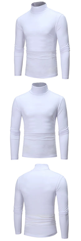 Fashion Men's Casual Slim Fit Basic Turtleneck High Collar Pullover Male Autumn Spring Thin Tops Basic Bottoming Plain T-shirt