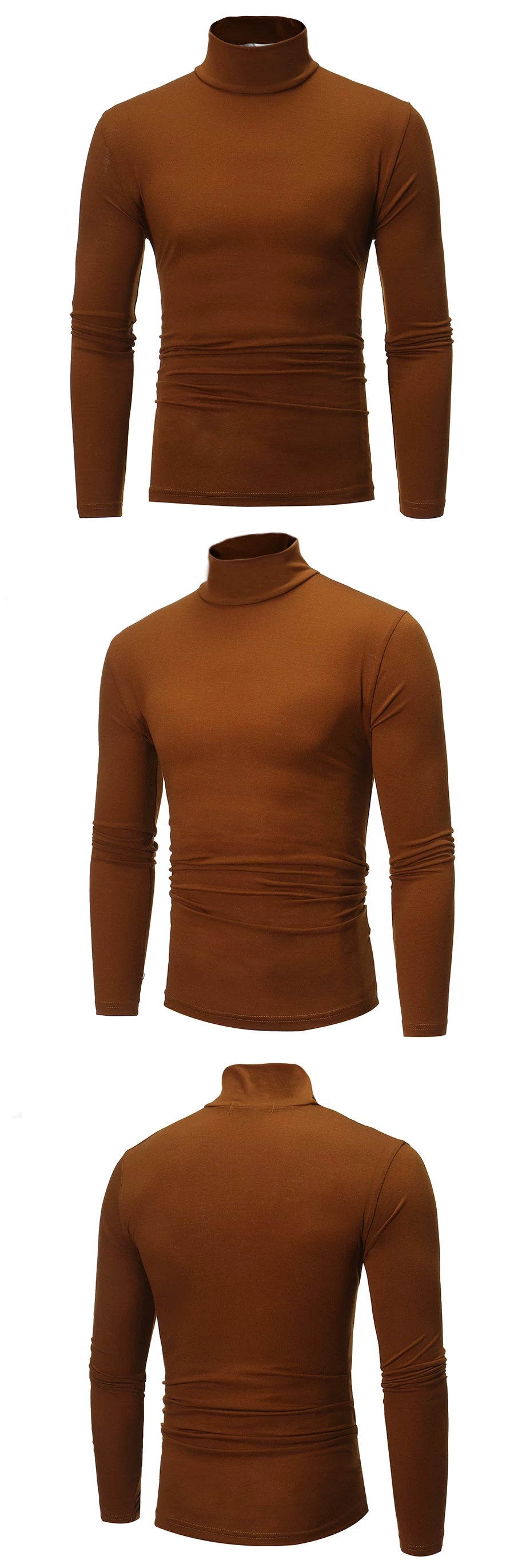 Fashion Men's Casual Slim Fit Basic Turtleneck High Collar Pullover Male Autumn Spring Thin Tops Basic Bottoming Plain T-shirt