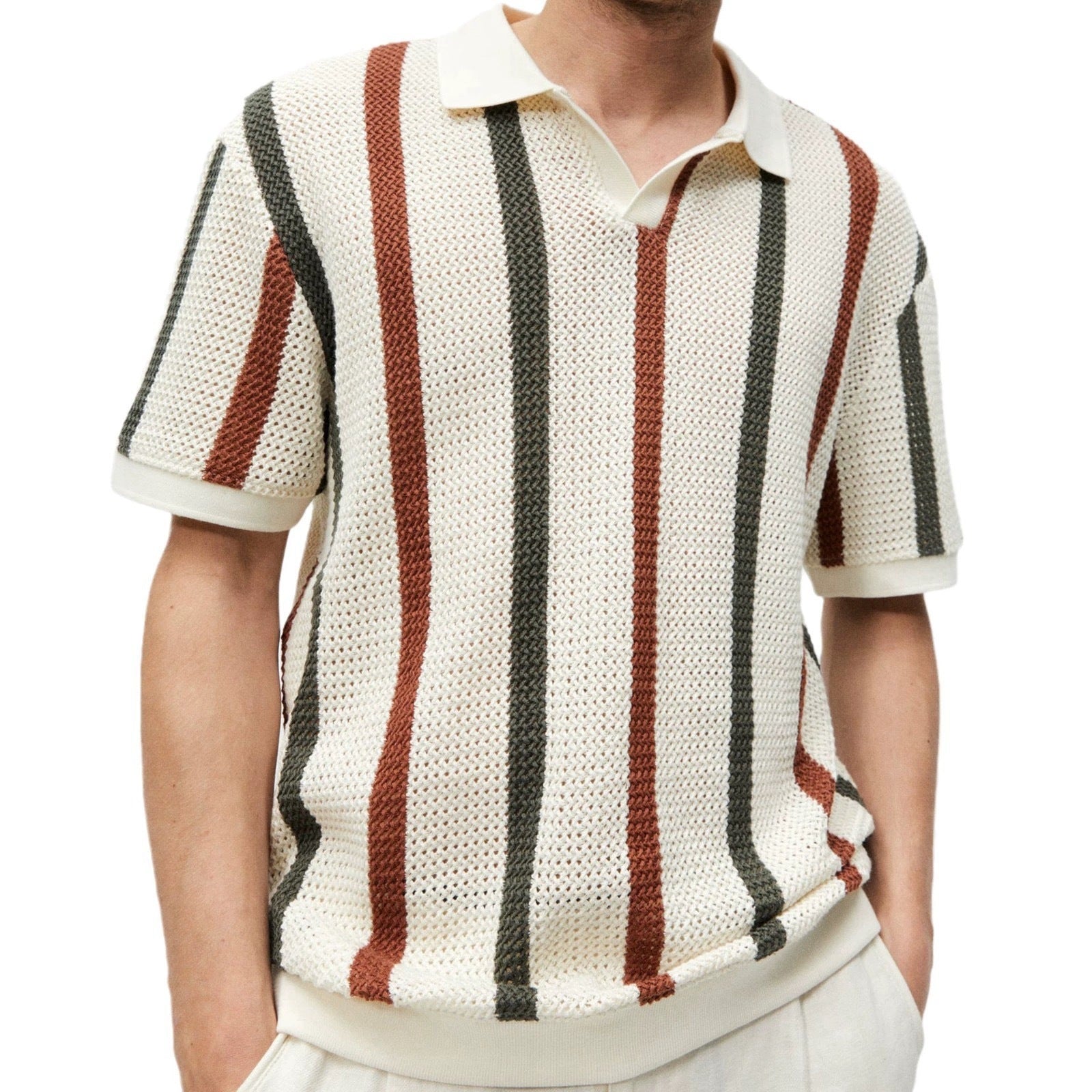 Men's Short-sleeved T-shirt Summer Simple Designer Geometric Color-block Striped Crewneck Sweater Light Mature Style Top