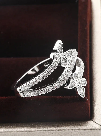 Kiss Icon Butterfly Zircon Ring - 925 Silver Plated Elegance