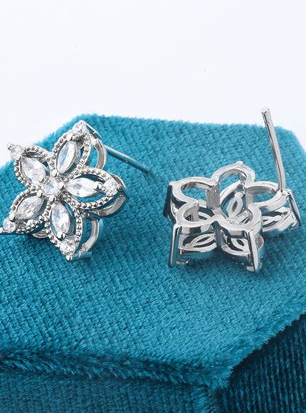 KissIcon Exquisite 925 Silver Flower Earrings - Zircon Glow