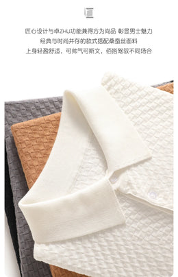 Business High-End Quality Men's Silk Pullover Short Sleeved POLO Neck Solid Color Breathable T-Shirt Knit Bottom Top 2023 Summer