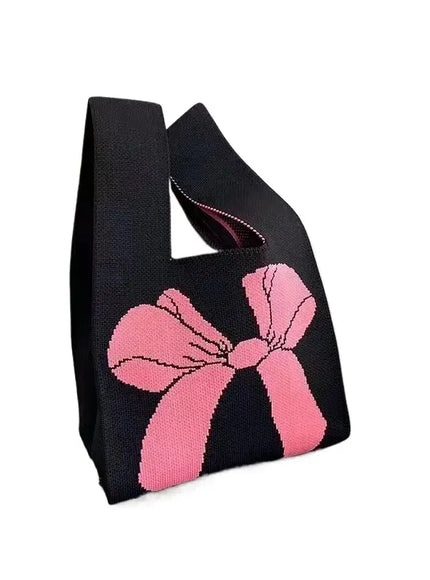 Women's Bow Handbags Knitted Wrist Bags Tote