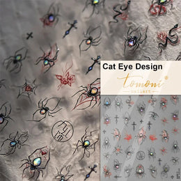 Shiny Silver Spider Web Insect Butterfly Dark Black Rose Flowers Ladybug Cicada Horrible Halloween Y2K Nail Art Stickers Decals