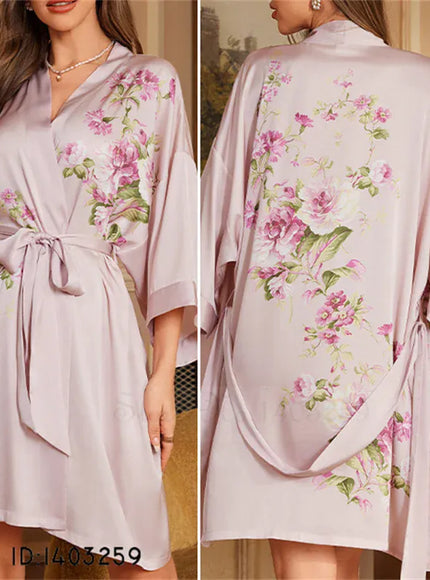 Plus Size Sexy Women Robe Sleepwear Silky Satin