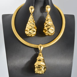 Gold Color Collar Necklace Earrings Jewelry Set For Women Dubai Africa Luxury Quality Jewellery Party Wedding Accessories