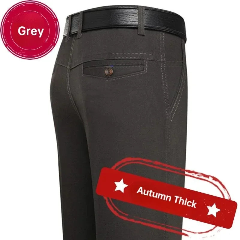 Mens 100% Cotton Summer Thin Autumn Thick Trousers Fashion Brand Cargo Pants Smart Casual Solid Khaki Black Suit Pant GOZBKF