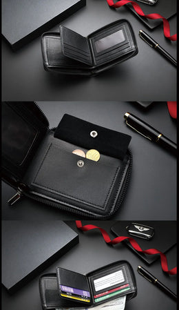 Leather Men’s Wallet Luxury Mens Purse Male Zipper Card Holders with Coin Pocket Rfid Wallets Gifts Men Money Bag Birthday Gifts