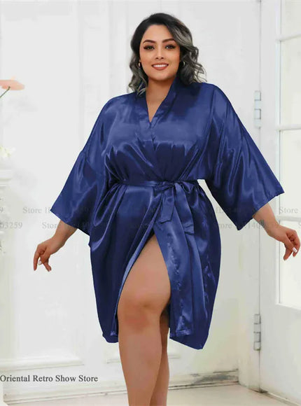 Plus Size Women Robe Half Sleeve Bathrobe Kimono
