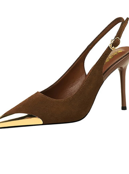 European American Style Metal Pointed High Heels Slim