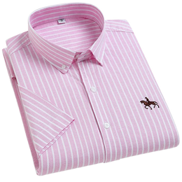 100% Cotton Oxford Shirt Men's Summer short sleeved Sleeve Embroidered Horse Casual Without Pock et Solid Shirt Plus Size S-6XL