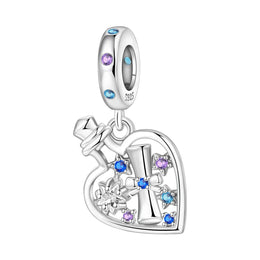 Original Charms Beads 925 Sterling Silver Zircon LOVE Winged Protect Heart Pendant For DIY Necklace Bracelet Fine Jewellery Gift