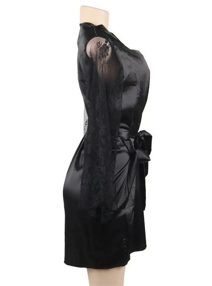Big Size Women's Faux Silk Robe Set Transparent V Neck Sleepwear Nightgown Plus Size Sexy Babydoll Lingerie with Panties