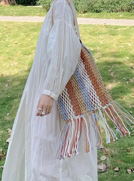 Hand-woven Cotton Thread Ethnic Hollow Shoulder Tote