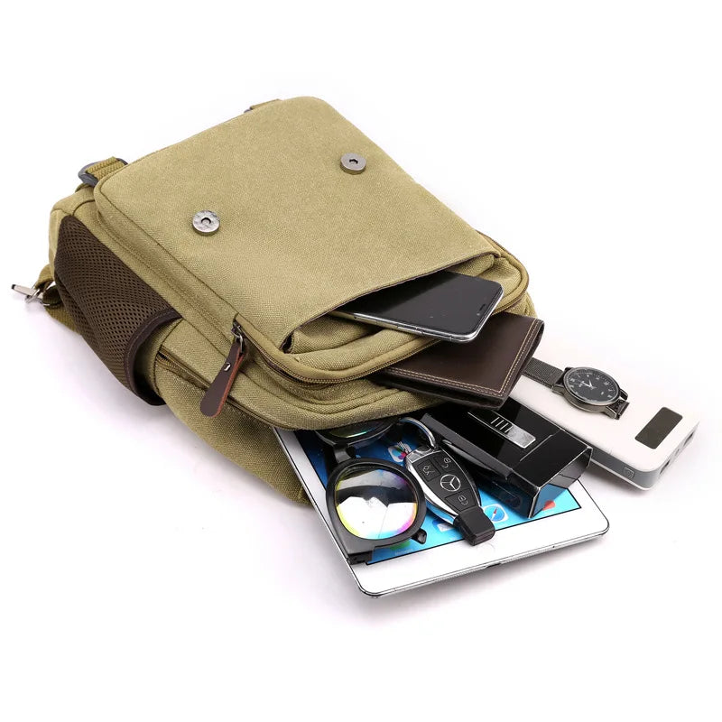 Small Mens Backpack Canvas Casual Backpacks for Men 2025 Mini Male School Bag Rucksack Man Multi-function Crossbody Bag Travel