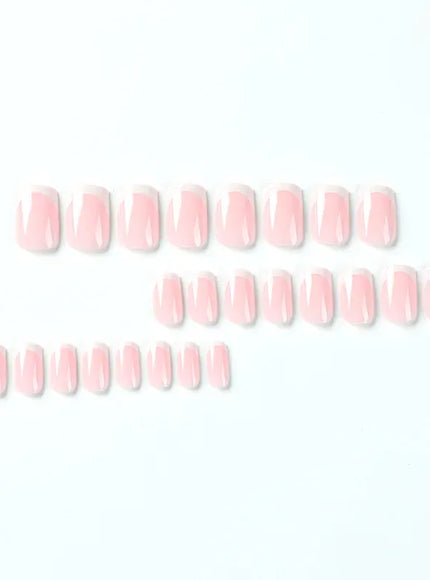 KissIcon White French Long Square Fake Nails Full