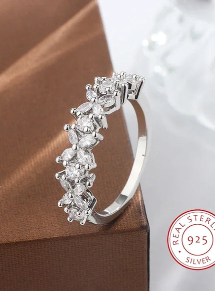 Luxury Female Small Natural Diamond Stone Ring 925 Silver Plated Engagement Ring Vintage Wedding Rings for Women