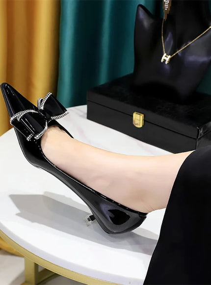 New Fashion Street Style Patent Leather Rhinestone Butterfly-knot