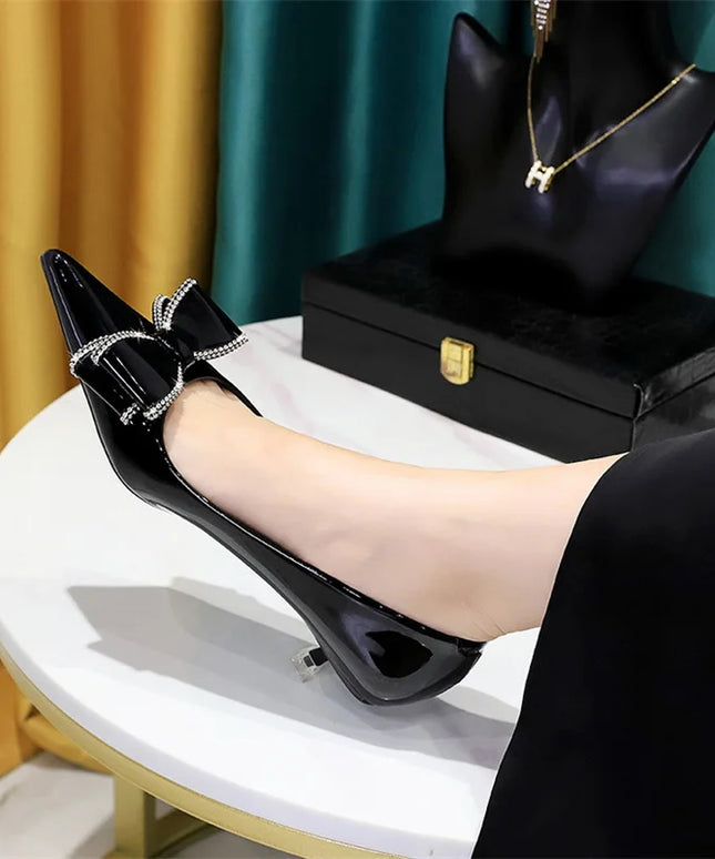 New Fashion Street Style Patent Leather Rhinestone Butterfly-knot