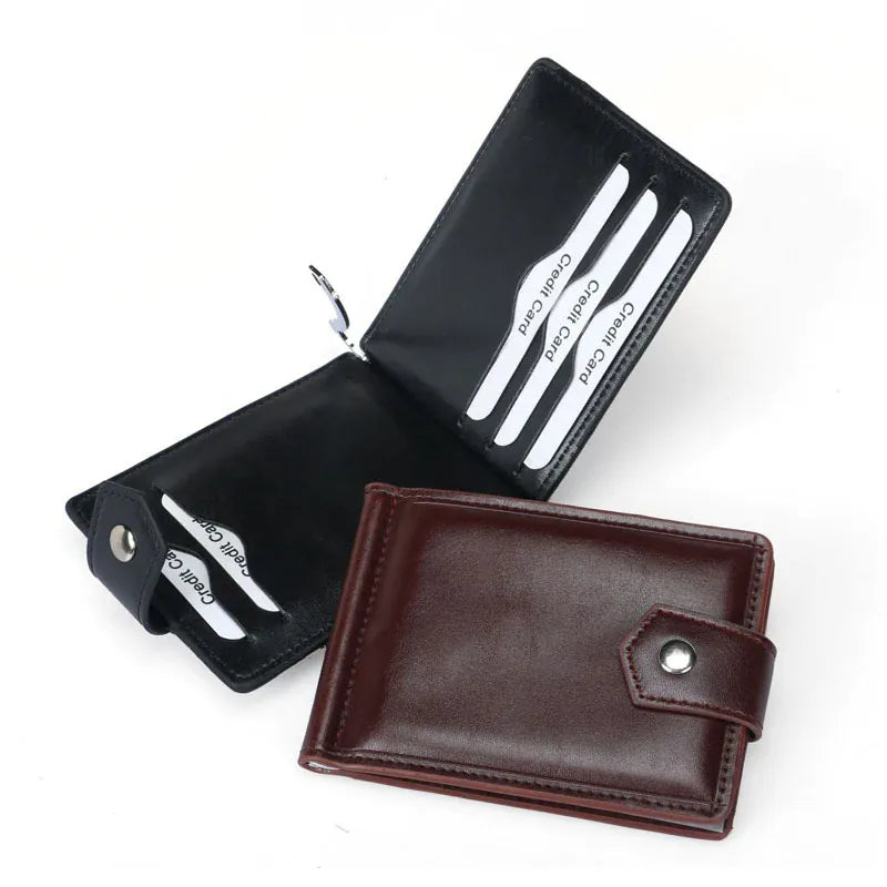 New Small Men's Leather Wallet With Coin Pocket Money Clip 5 Credit Card Slots A Metal Clamp ID Cash Holder Purse For Male