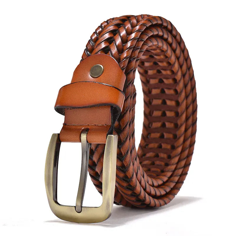 Men Genuine Leather Braided Belts Webbing High Quality Braided Vintage Belt for Men Gold Pin Buckle Casual for Jeans Strap