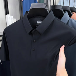 Men's Seamless Polo Shirt - Breathable Nylon-Spandex Blend, Reinforced Collar & Matching Buttons (12 Colors, M-4XL)