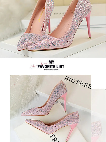 Shallow Mouth Pointed Color Rhinestone Pumps Fashion Wedding