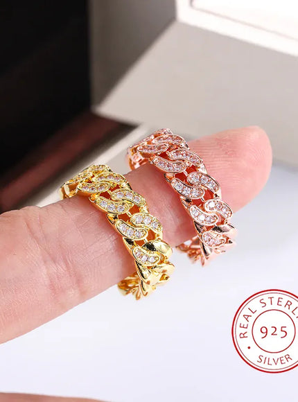 New Fashion 2 Color Eternity Band S925 Silver Plated Ring for Women Chain Geometric Ring Gift Jewelry Wedding Bridal Jewelry