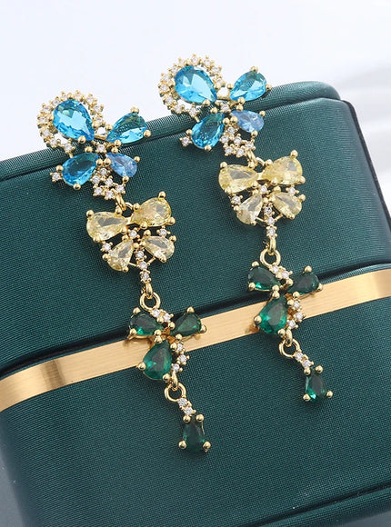 💋 925 Silver Flowers Butterfly Earrings - Crystal Sparkle