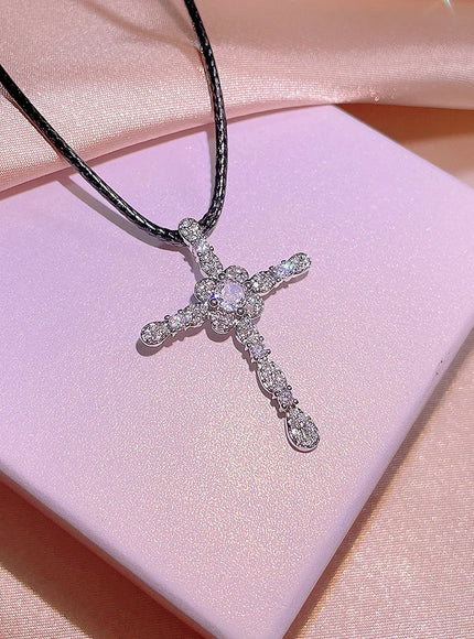 KissIcon Zirconia Cross Necklace - 925 Silver Plated