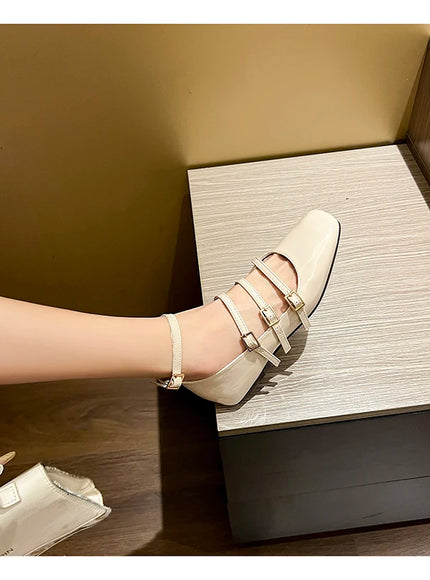 Flat Shoes for Women Retro French Black Mary