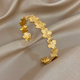 316L Stainless Steel Flower Cuff Bracelet Bangle for Women Fashion Hollow Floral Aesthetic Couple Wrist Stacked Jewelry Gifts