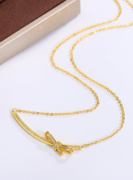 KissIcon Exquisite Bow Zircon Necklace - 925 Silver Plated