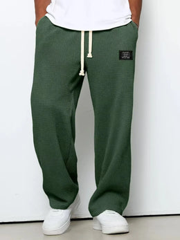 American Style Men's Waffle Textured Wide Leg Sweatpants Drawstring Elastic Waist Casual Loose Fit Streetwear Joggers