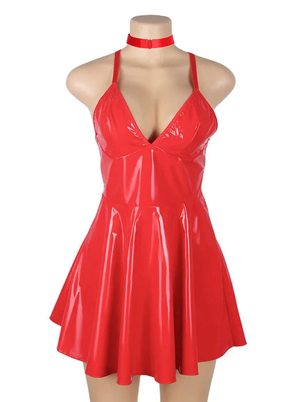 Sexy Women Hot Girl Shiny Black PU Faux Leather Dress For Clubwear Nightwear Party Dress Show Mini Dress From M-3XL
