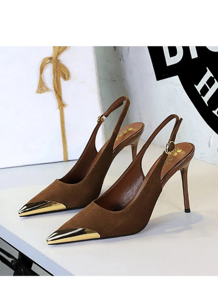 European American Style Metal Pointed High Heels Slim