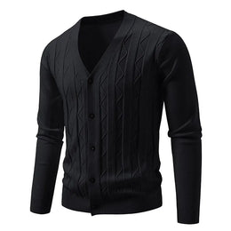 2025 New Knit Cardigan Men Korean Style Fashion Smart Casual V-Neck Knitted Sweatercoat Mens Solid Color Slim Sweater Outerwear