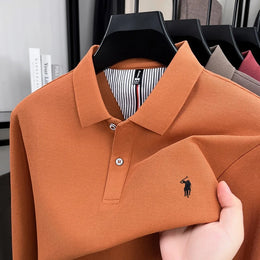 100% cotton spring and autumn new men's long sleeved casual comfortable fashion brand polo shirt exquisite pony embroidery top