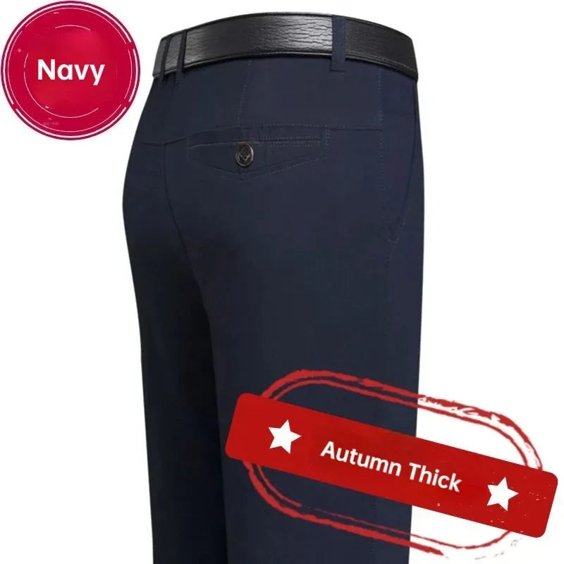 Mens 100% Cotton Summer Thin Autumn Thick Trousers Fashion Brand Cargo Pants Smart Casual Solid Khaki Black Suit Pant GOZBKF