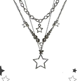 Women's Trendy Y2K Vintage Goth Star Pendant Necklace Multi Layered Simple Metal Chain Charm Statement Jewelry Gift