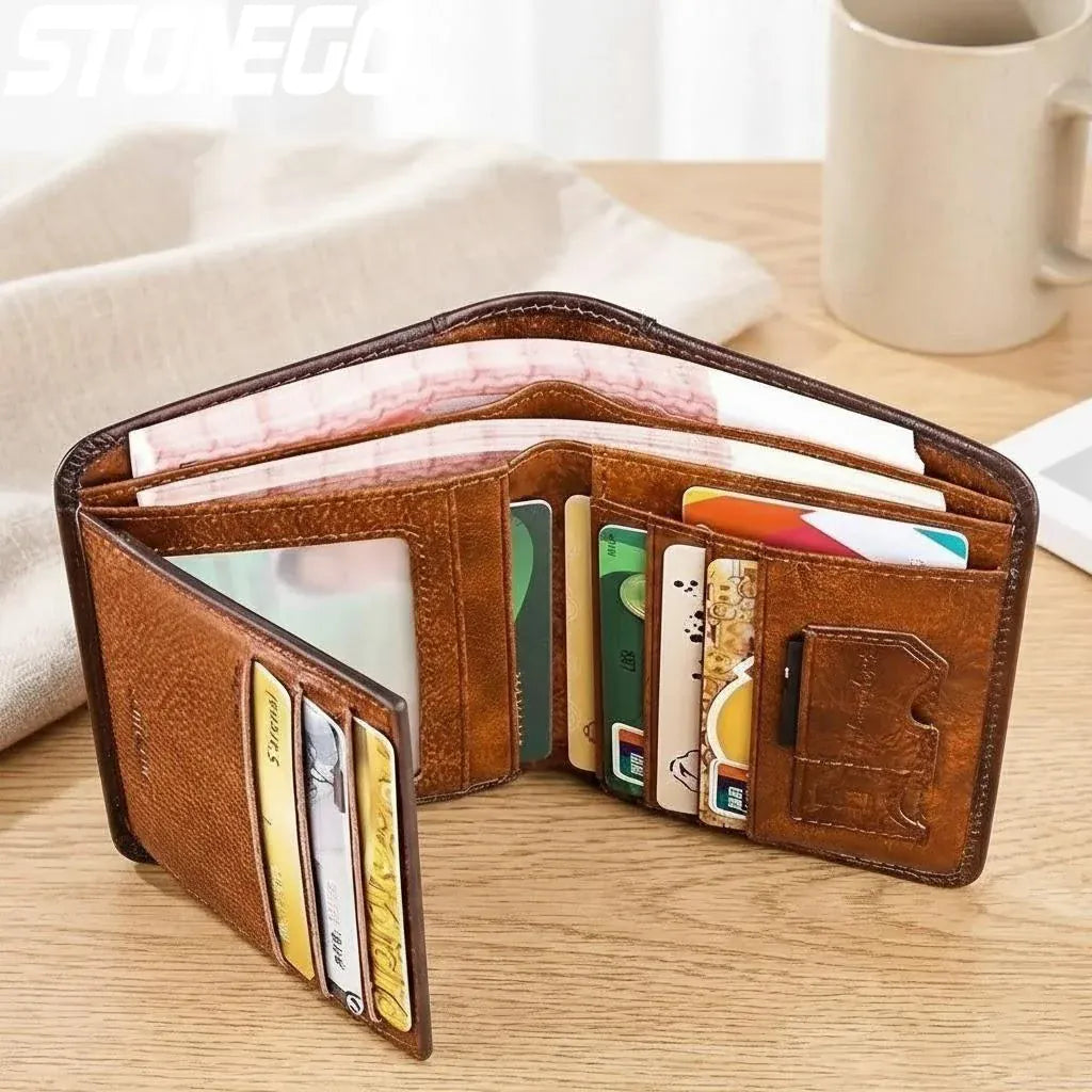Genuine Leather Wallet for Men RFID Blocking Thin Multifunctional Credit Card Holder Short Money Bag Purse Mens Bifold Wallet
