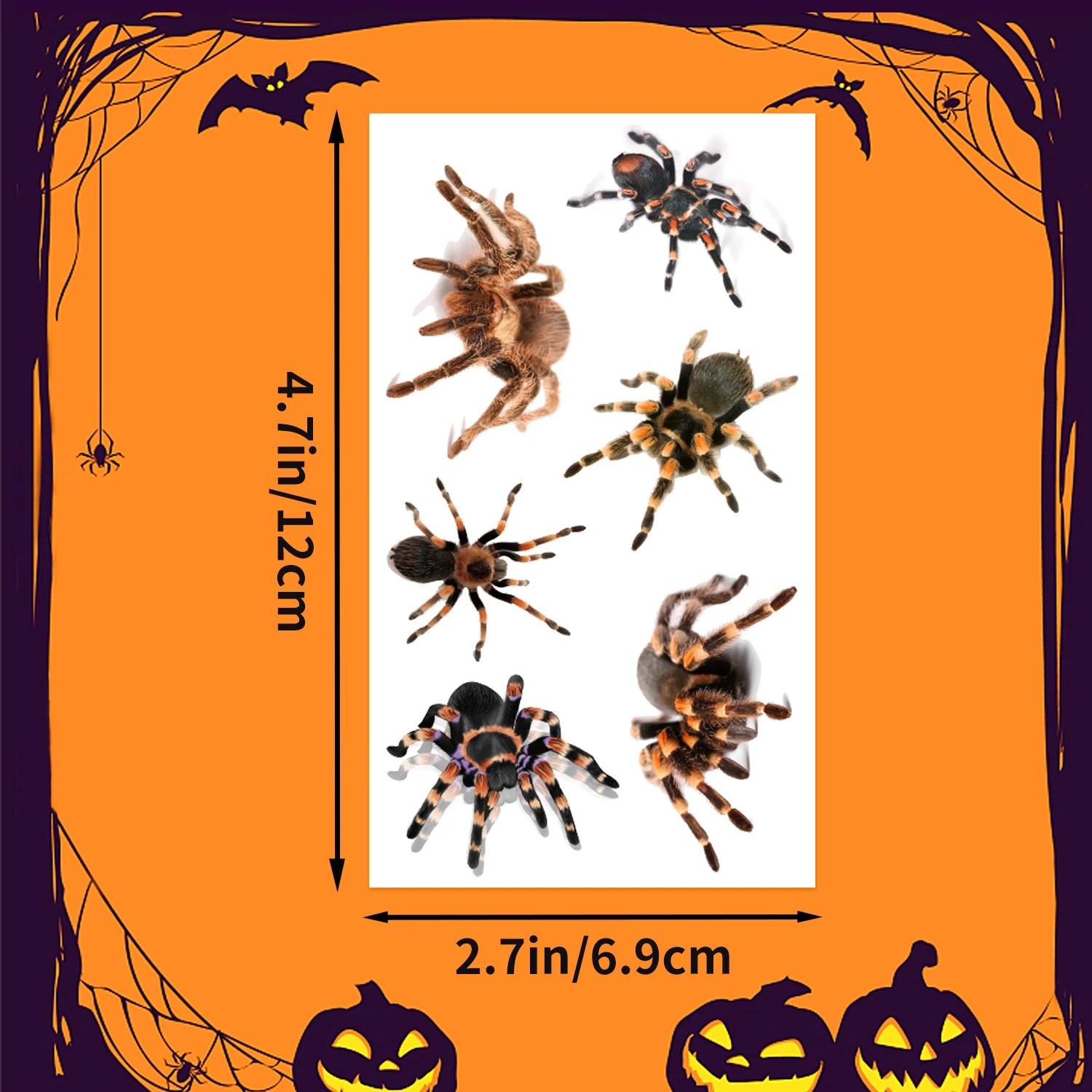 10pcs 3D Spider Temporary Tattoos - Realistic Waterproof & Easy- Stickers for Halloween Costumes, Makeup, and Party Supplies