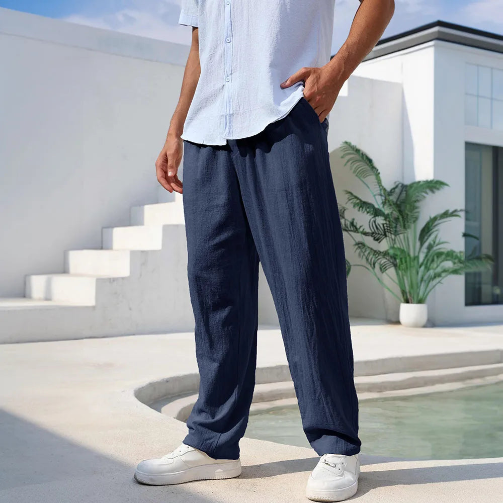 Men's Cotton Linen Pants Straight Leg Lightweight Breathable Comfortable Trousers Beach Style Solid Color Casual Cozy Sweatpants