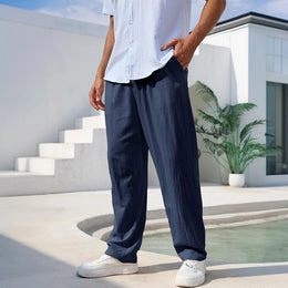 Men's Cotton Linen Pants Straight Leg Lightweight Breathable Comfortable Trousers Beach Style Solid Color Casual Cozy Sweatpants
