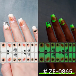 16tips Halloween Full Cover Nail Polish Strips Ghost Spider Pumpkin Black Cat Adhesive Nail Wraps Manicure Decor Nail Sticker