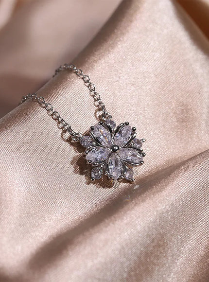 KissIcon Cherry Blossom Pendant Necklace Pink Zircon Shine
