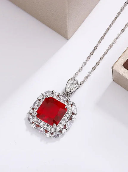 💋 925 Silver Plated Women's Necklace - Color Zircon Pendant