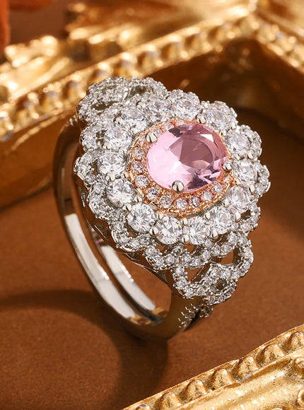 KissIcon 925 Silver Plated Pink Zircon Ring - Adjustable
