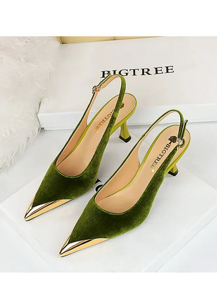Elegant Women Green High Heel Velvet Pumps Wedding